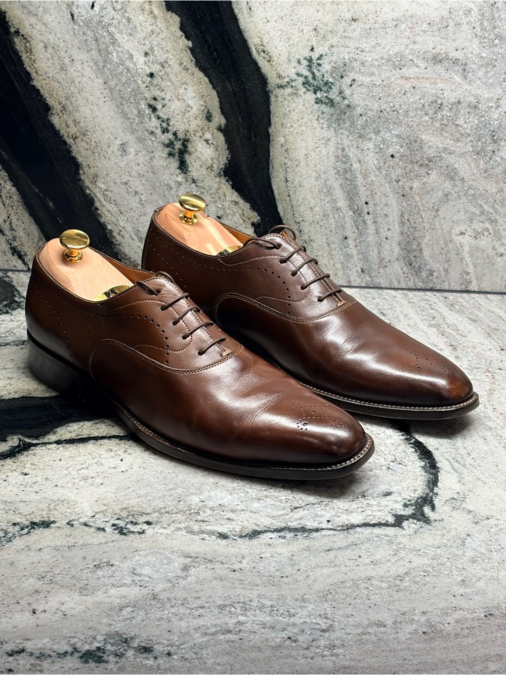 Santoni Men’s 10.5 Brown Leather Brogue Oxford Dress Shoes Italy UK 9.5